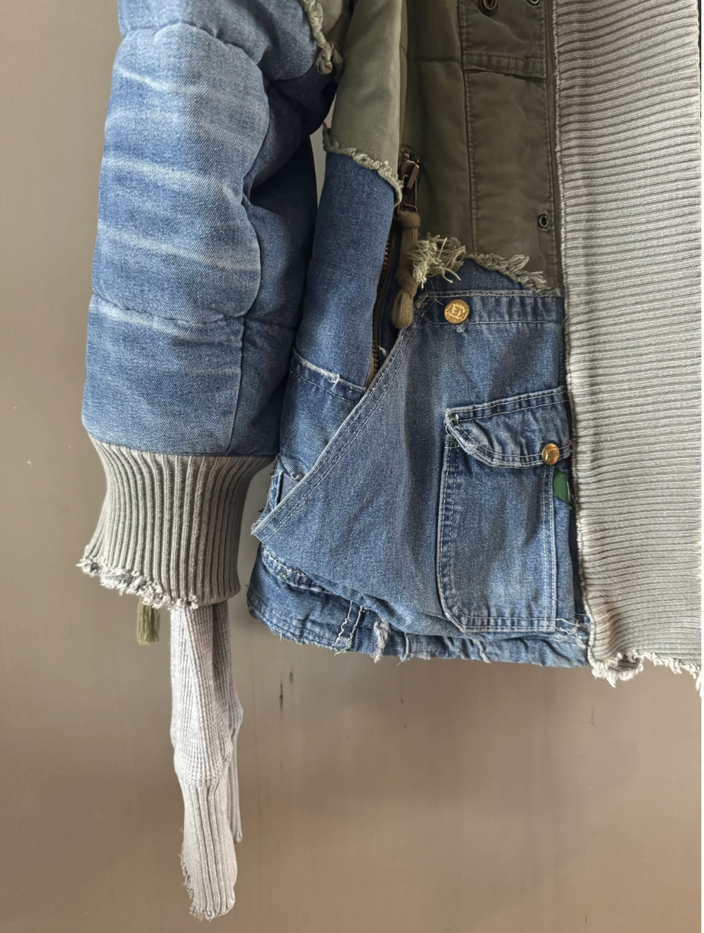 Greg Lauren 50/50 Army Denim Puffer Kimono