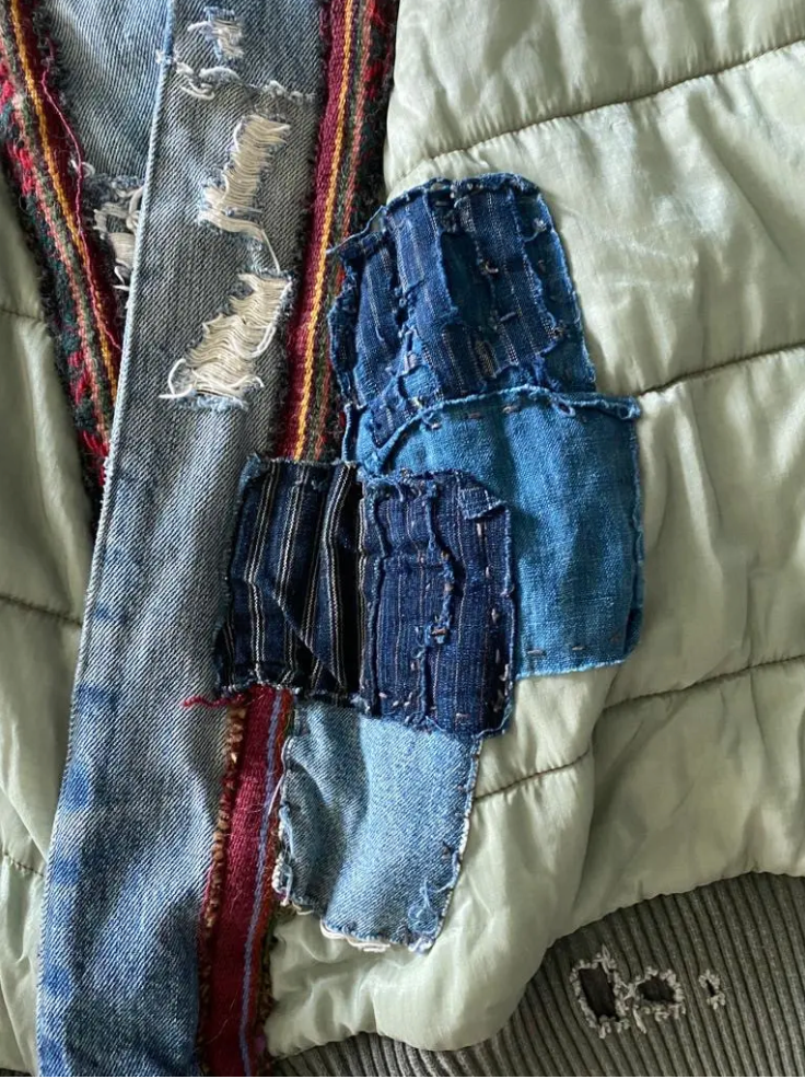 Greg Lauren Military Puffy Kimono — Destroyed Green