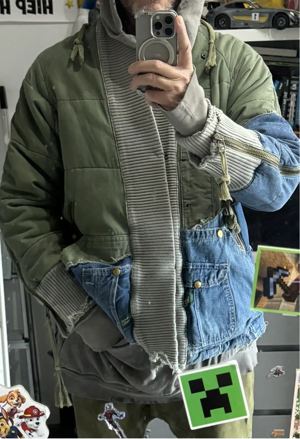 Greg Lauren 50/50 Army Denim Puffer Kimono
