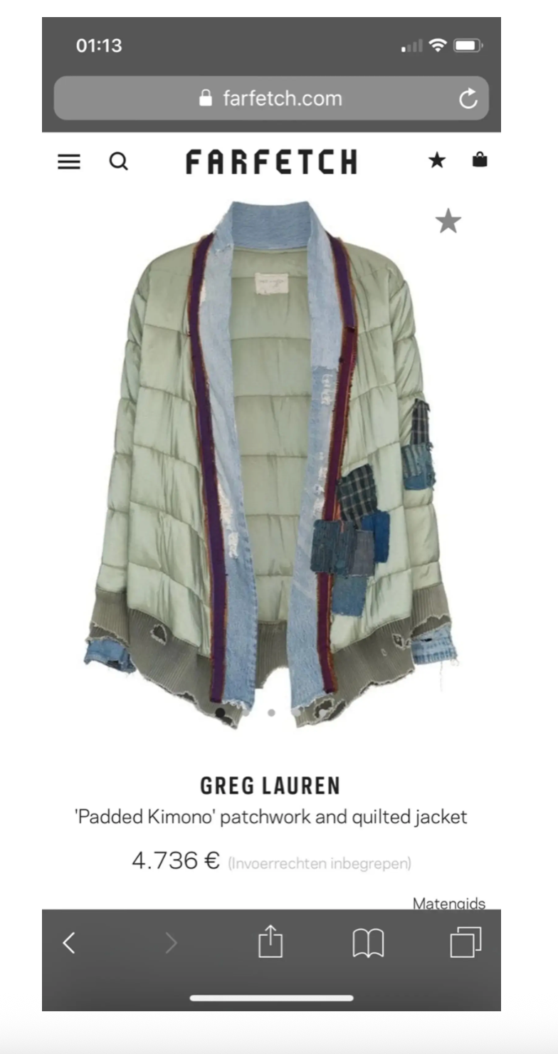 Greg Lauren Military Puffy Kimono — Destroyed Green