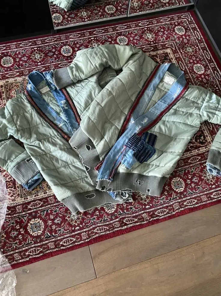 Greg Lauren Military Puffy Kimono — Destroyed Green
