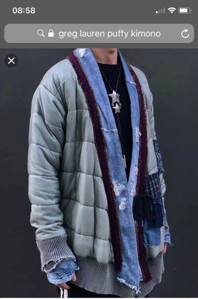 Greg Lauren Military Puffy Kimono — Destroyed Green