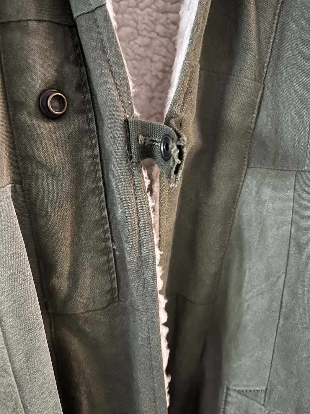 Greg Lauren Army Tent Scrapwork Long Coat — Military Green Shearling