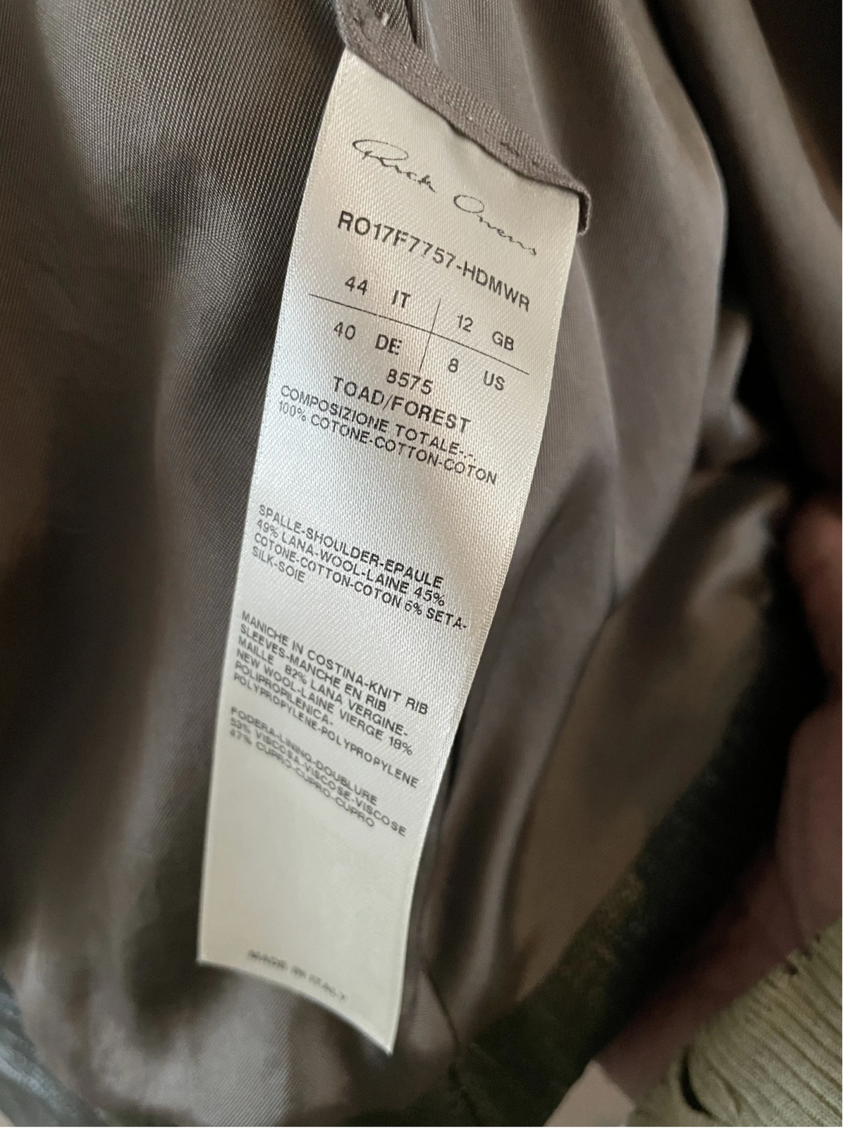 Rick Owens Coat — Toad/Forest