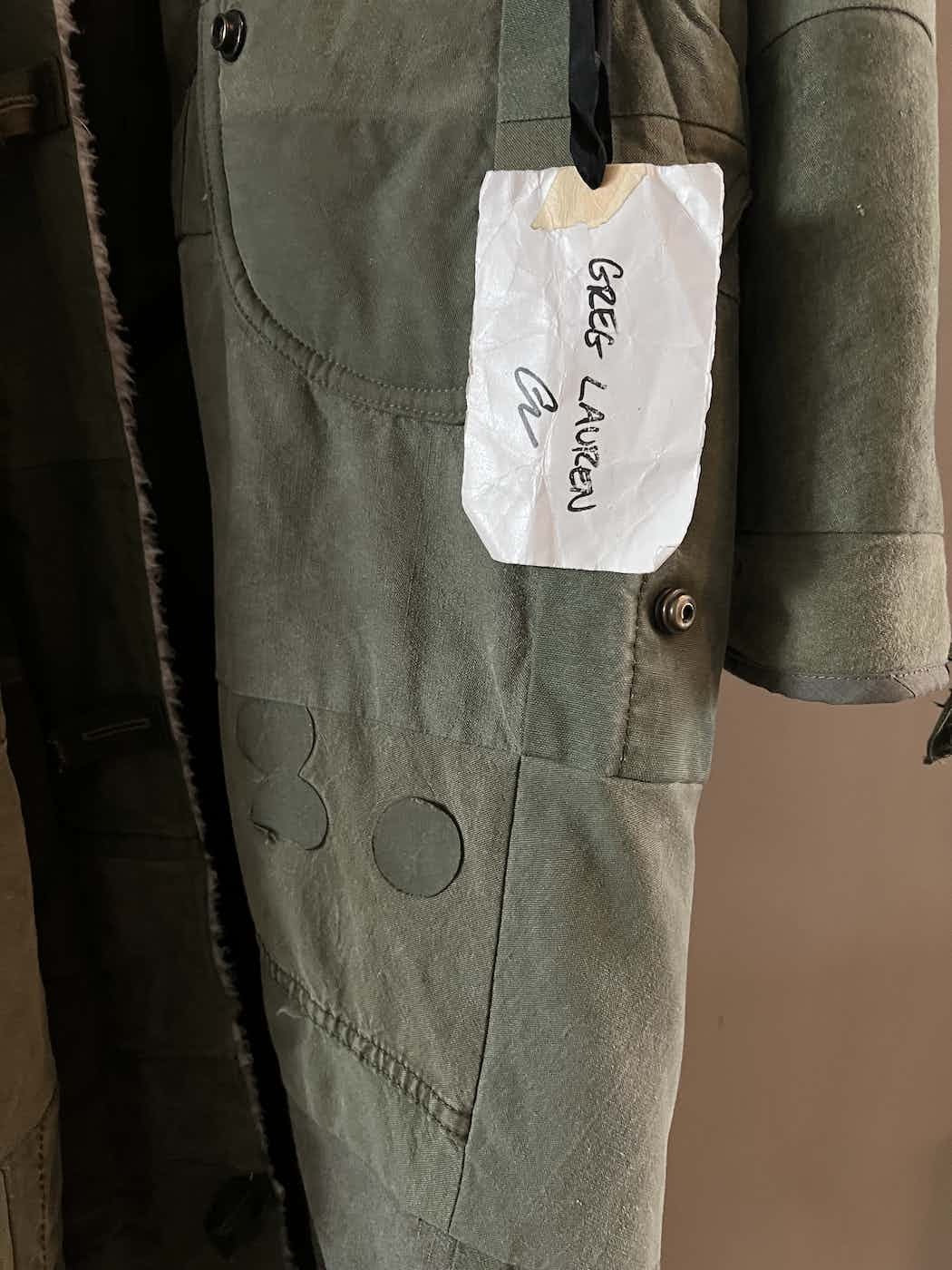 Greg Lauren Army Tent Scrapwork Long Coat — Military Green Shearling
