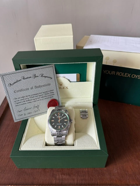 Rolex Milgauss 116400GV — Hand-Engraved, Full Set