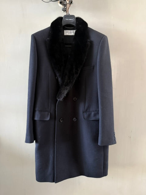 Hedi Slimane for Saint Laurent Paris — Fur Collar Wool Coat